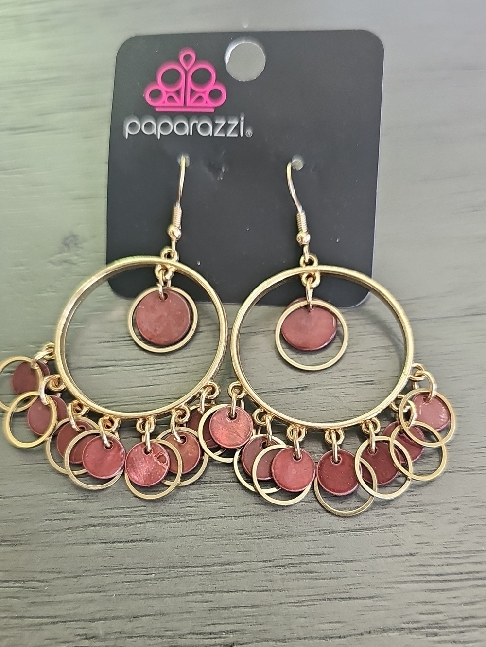 paparazzi Gold-Tone Hoop Earrings with Brown Discs
